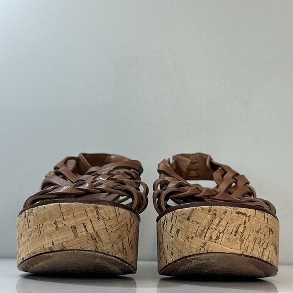 Tory Burch Killian Wedge Sandal Woven Leather Cork Platform Shoe Size 10 - Picture 2 of 16